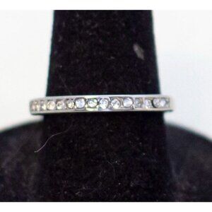 Size 6 1/2, Vintage Colorless Rhinestones Blue Dainty Ring - A23